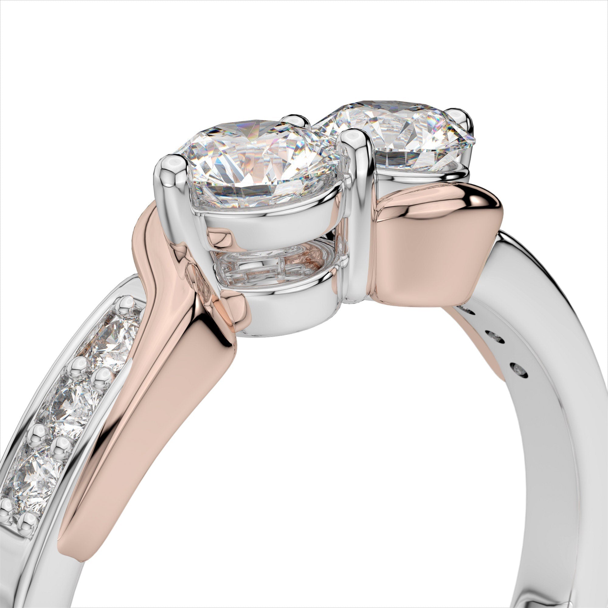 0.62ct. Curved Two Stone Promise Ring  / Forever Us Diamond Ring / Solid Gold Two Diamond Anniversary Ring / Engagement Ring / Bypass Ring