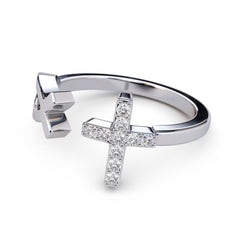 Pure Gold Jesus Fish and Diamond Cross Ring / Solid Gold Christian Ring / Catholic Ring / Solid Gold Religious Bypass Ring / Jesus Christ