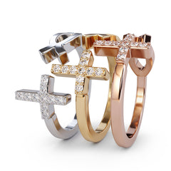 Pure Gold Jesus Fish and Diamond Cross Ring / Solid Gold Christian Ring / Catholic Ring / Solid Gold Religious Bypass Ring / Jesus Christ