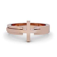 Sideways Cross Bilevel Ring / Solid Gold Wrap Around Ring / Gold Religious Catholic Ring / Platinum Cross Ring / Christian Jewelry / Jesus