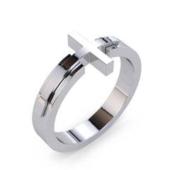 Sideways Cross Bilevel Ring / Solid Gold Wrap Around Ring / Gold Religious Catholic Ring / Platinum Cross Ring / Christian Jewelry / Jesus