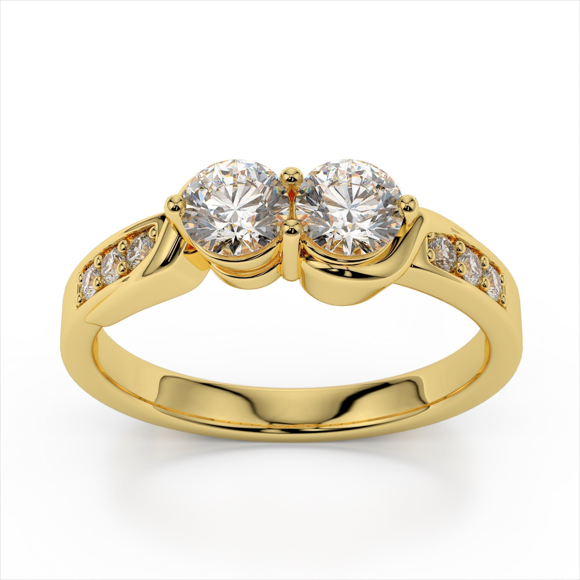 0.62ct. Curved Two Stone Promise Ring  / Forever Us Diamond Ring / Solid Gold Two Diamond Anniversary Ring / Engagement Ring / Bypass Ring