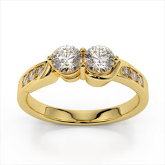 0.62ct. Curved Two Stone Promise Ring  / Forever Us Diamond Ring / Solid Gold Two Diamond Anniversary Ring / Engagement Ring / Bypass Ring