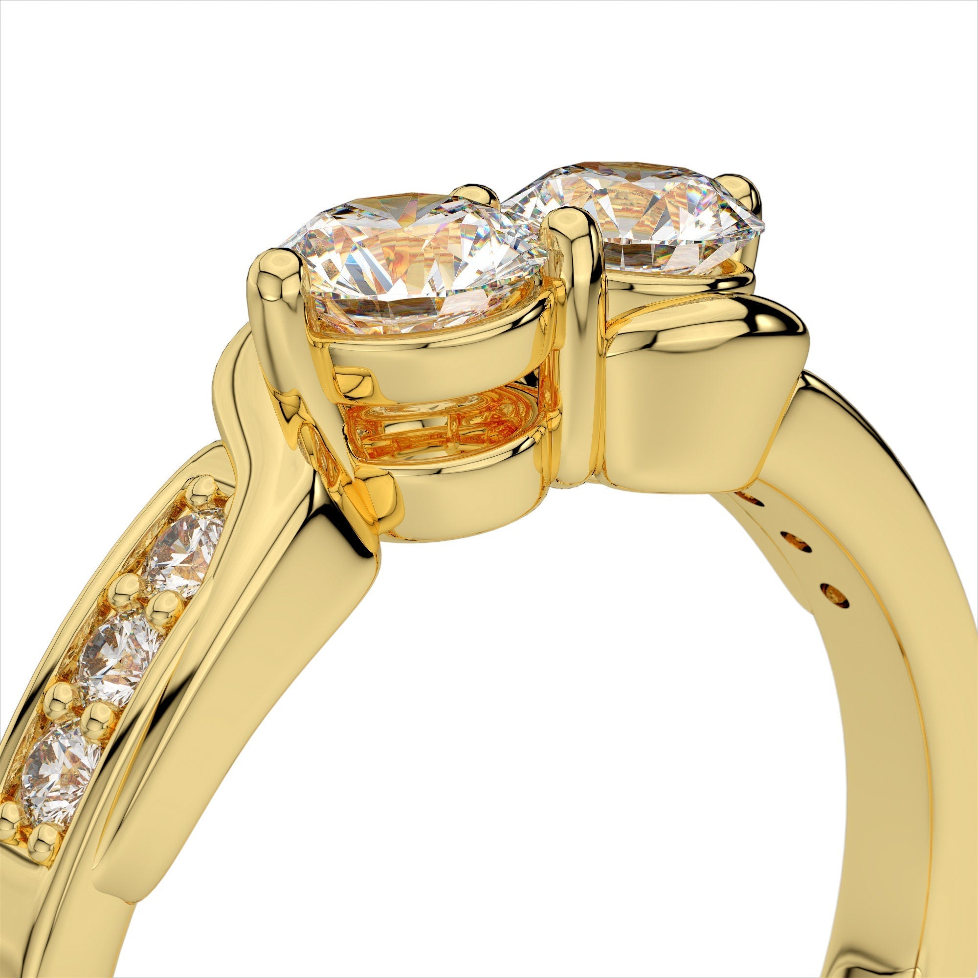0.62ct. Curved Two Stone Promise Ring  / Forever Us Diamond Ring / Solid Gold Two Diamond Anniversary Ring / Engagement Ring / Bypass Ring