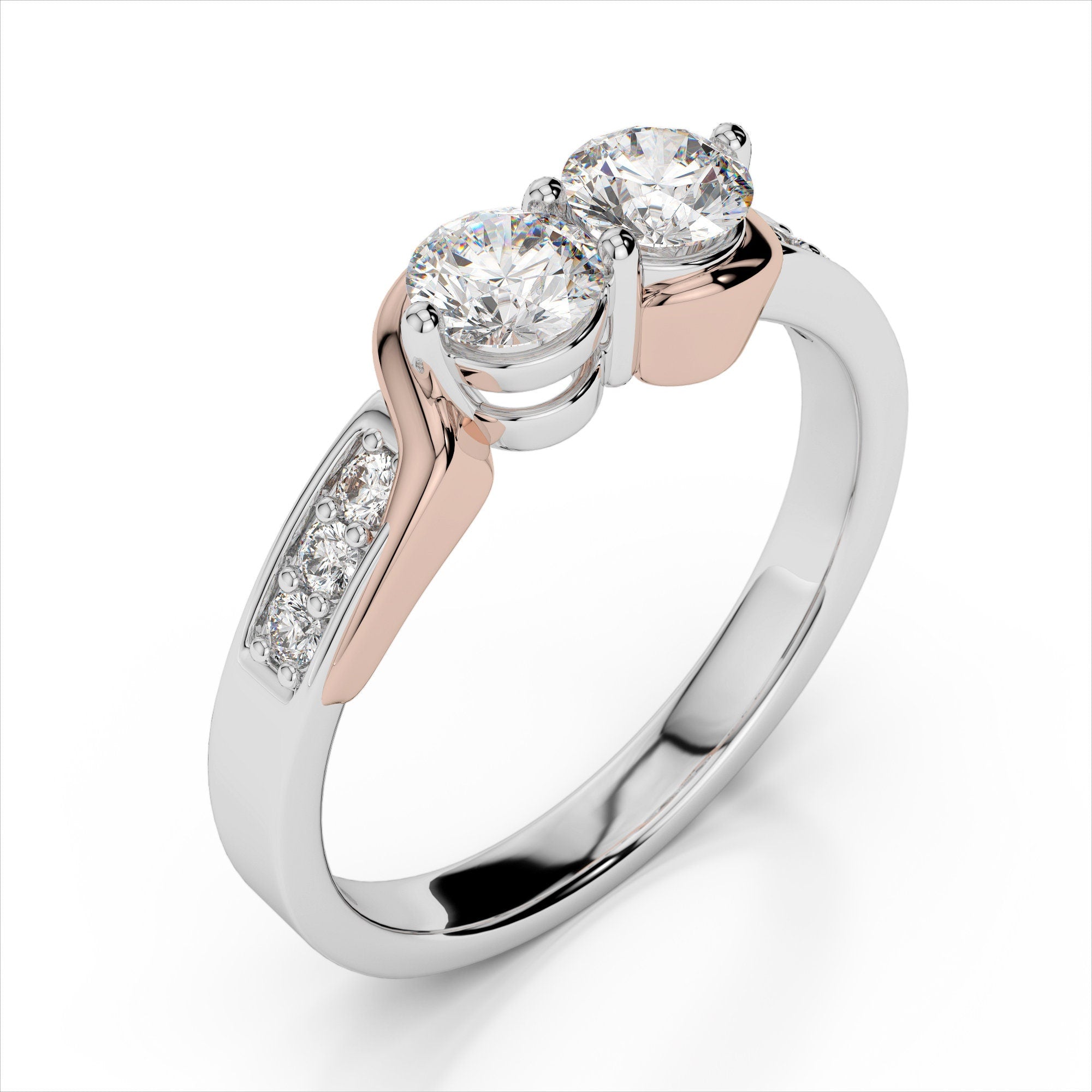 0.62ct. Curved Two Stone Promise Ring  / Forever Us Diamond Ring / Solid Gold Two Diamond Anniversary Ring / Engagement Ring / Bypass Ring