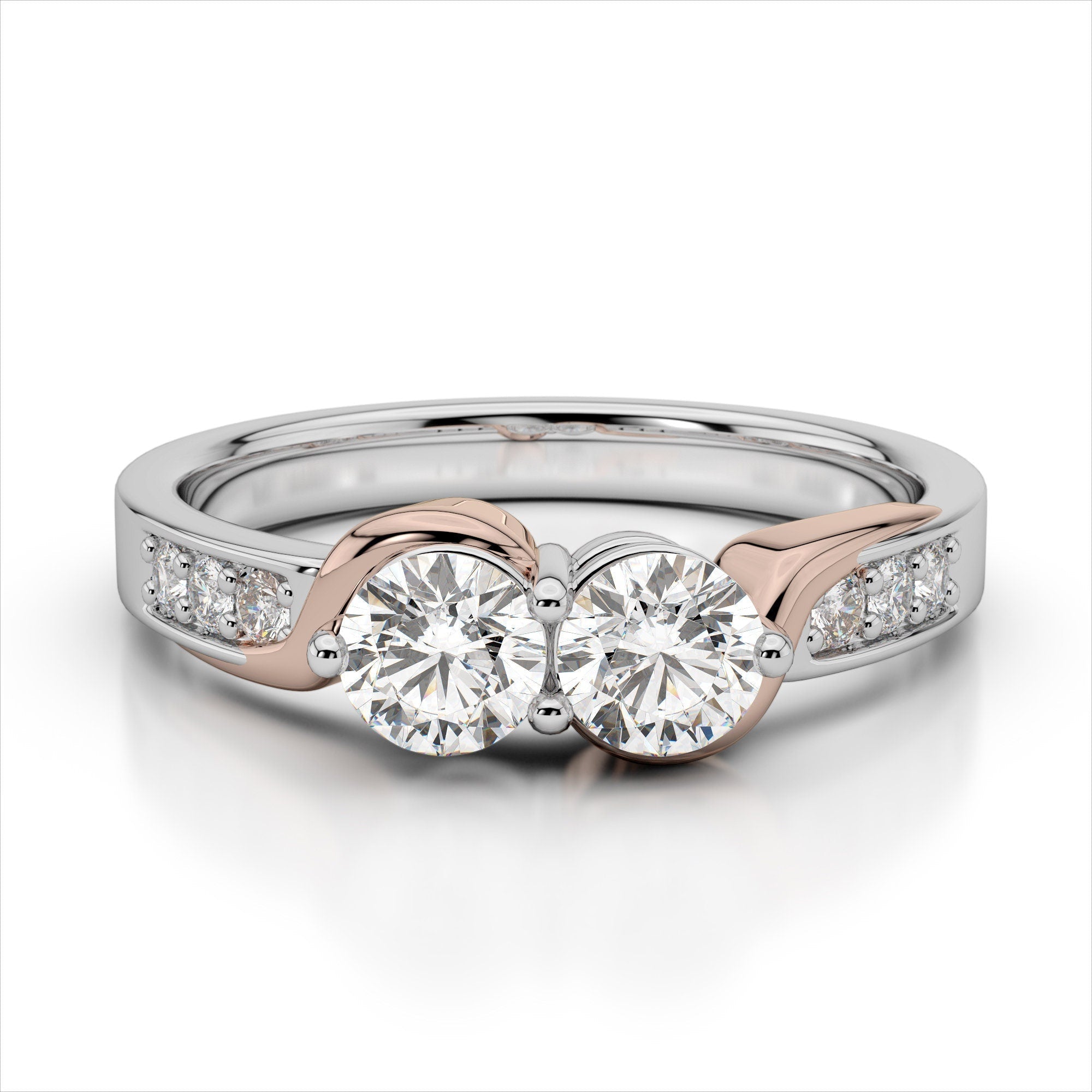 0.62ct. Curved Two Stone Promise Ring  / Forever Us Diamond Ring / Solid Gold Two Diamond Anniversary Ring / Engagement Ring / Bypass Ring