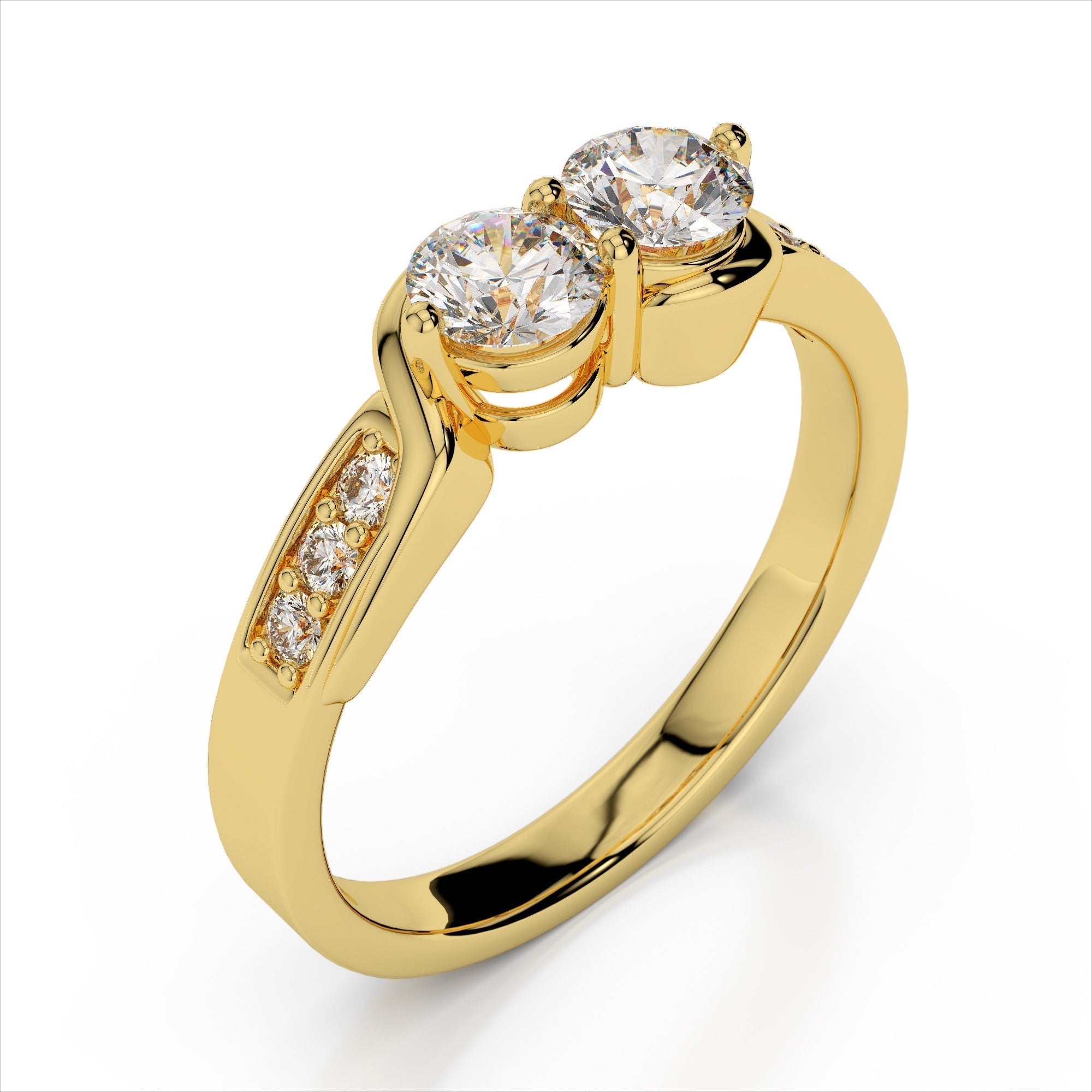 0.62ct. Curved Two Stone Promise Ring  / Forever Us Diamond Ring / Solid Gold Two Diamond Anniversary Ring / Engagement Ring / Bypass Ring