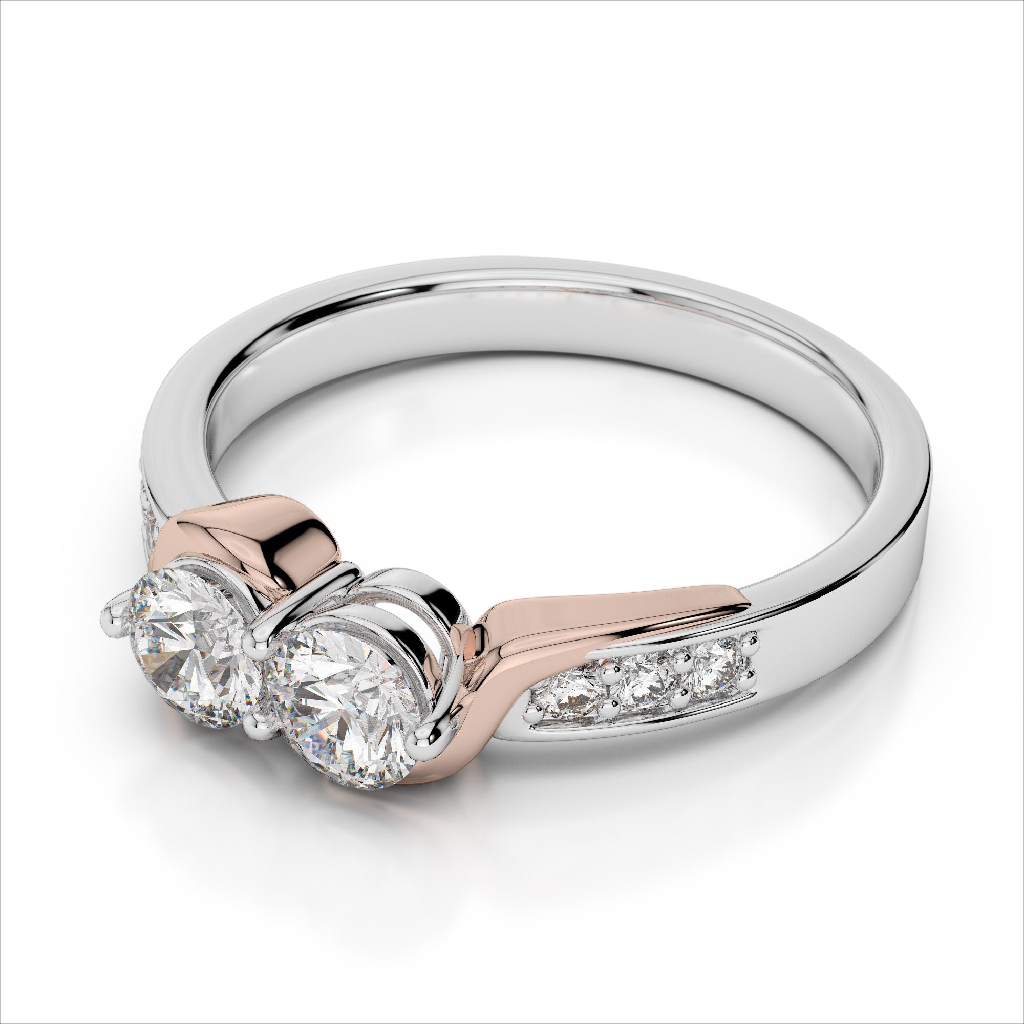 0.62ct. Curved Two Stone Promise Ring  / Forever Us Diamond Ring / Solid Gold Two Diamond Anniversary Ring / Engagement Ring / Bypass Ring