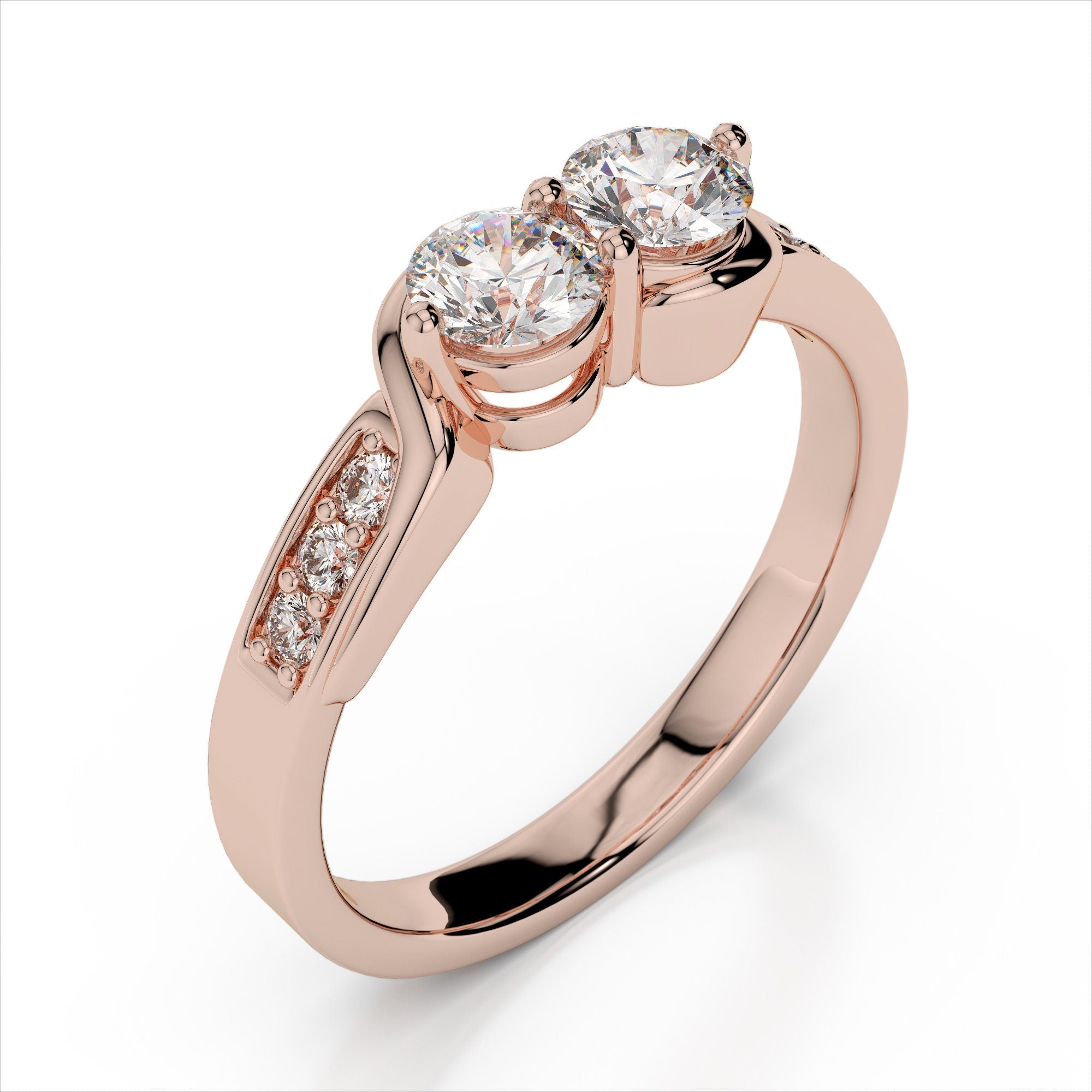 0.62ct. Curved Two Stone Promise Ring  / Forever Us Diamond Ring / Solid Gold Two Diamond Anniversary Ring / Engagement Ring / Bypass Ring