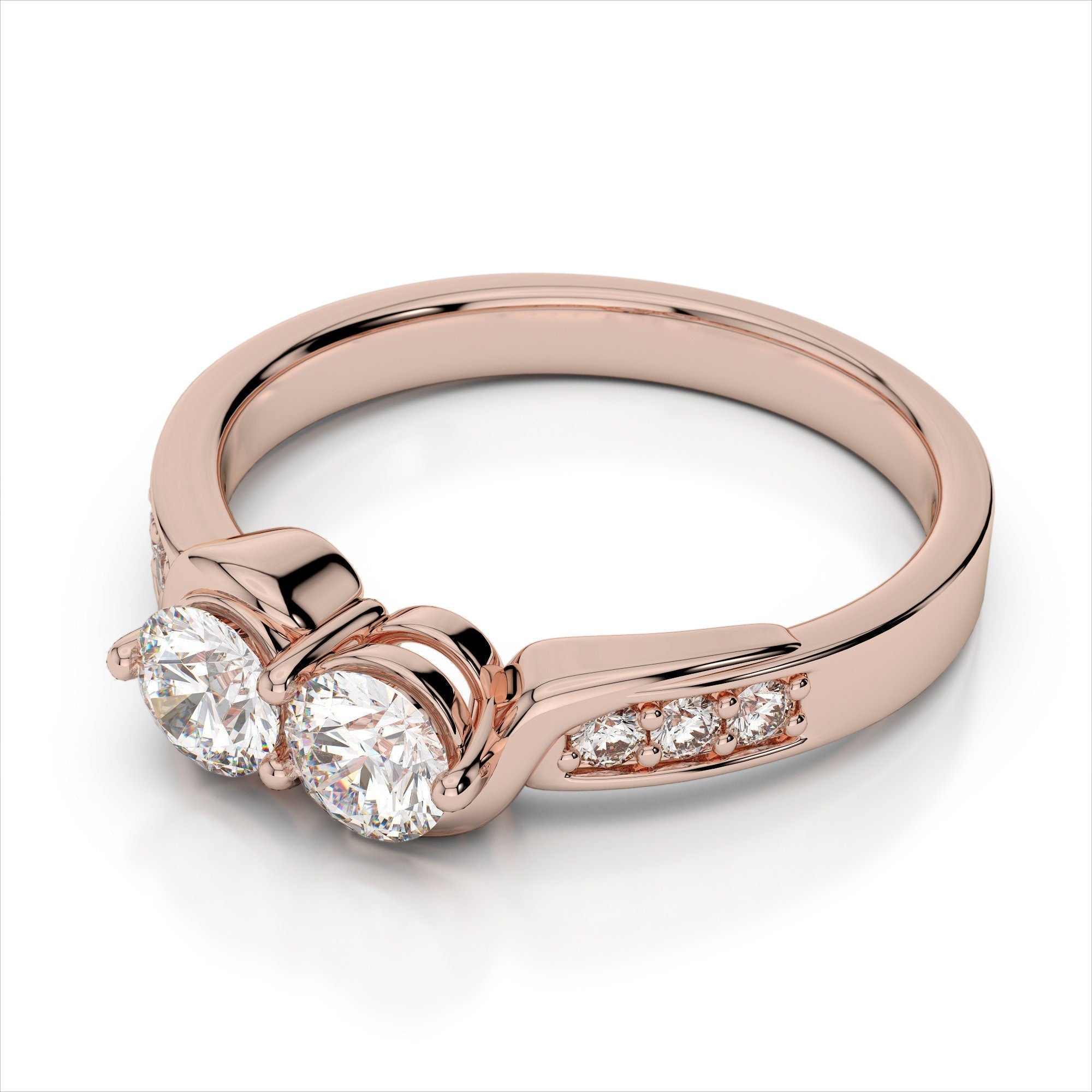 0.62ct. Curved Two Stone Promise Ring  / Forever Us Diamond Ring / Solid Gold Two Diamond Anniversary Ring / Engagement Ring / Bypass Ring